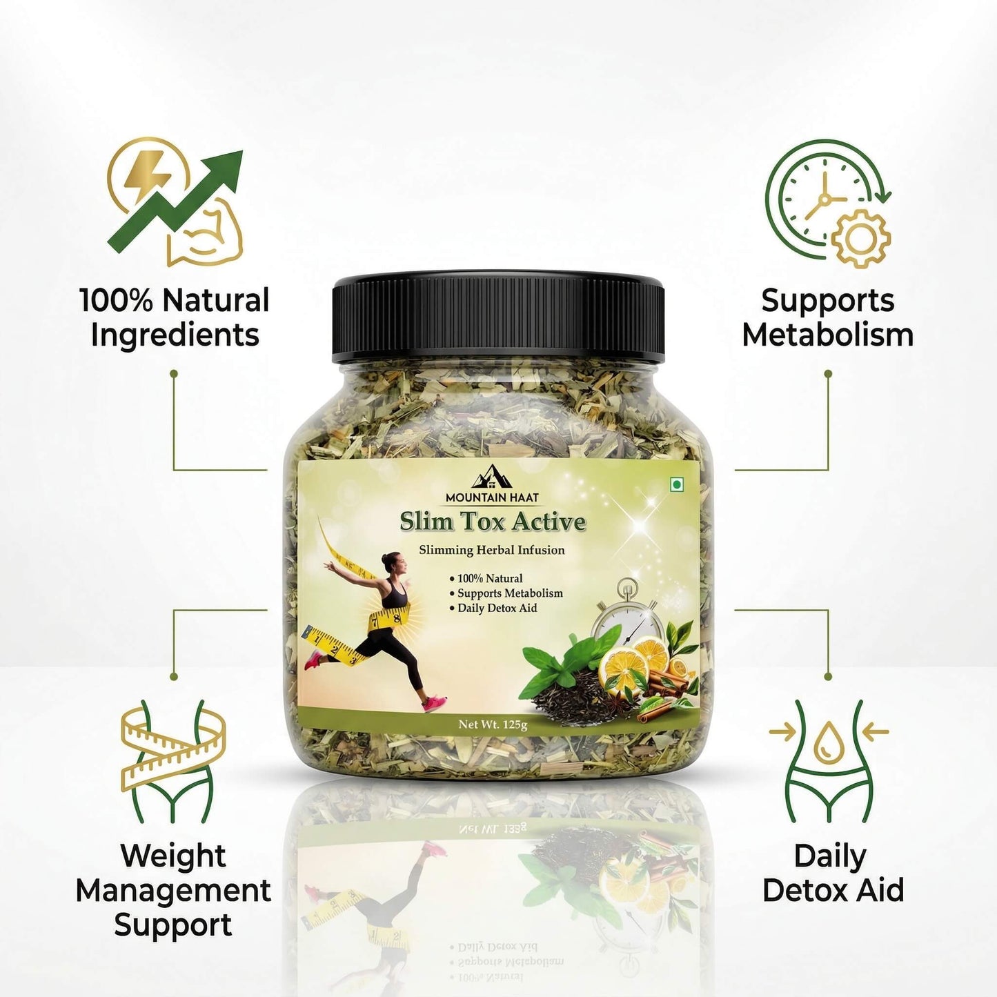 Mountain Haat Slim Tox Active | Slimming Herbal Infusion | Metabolism & Detox Blend | 125g