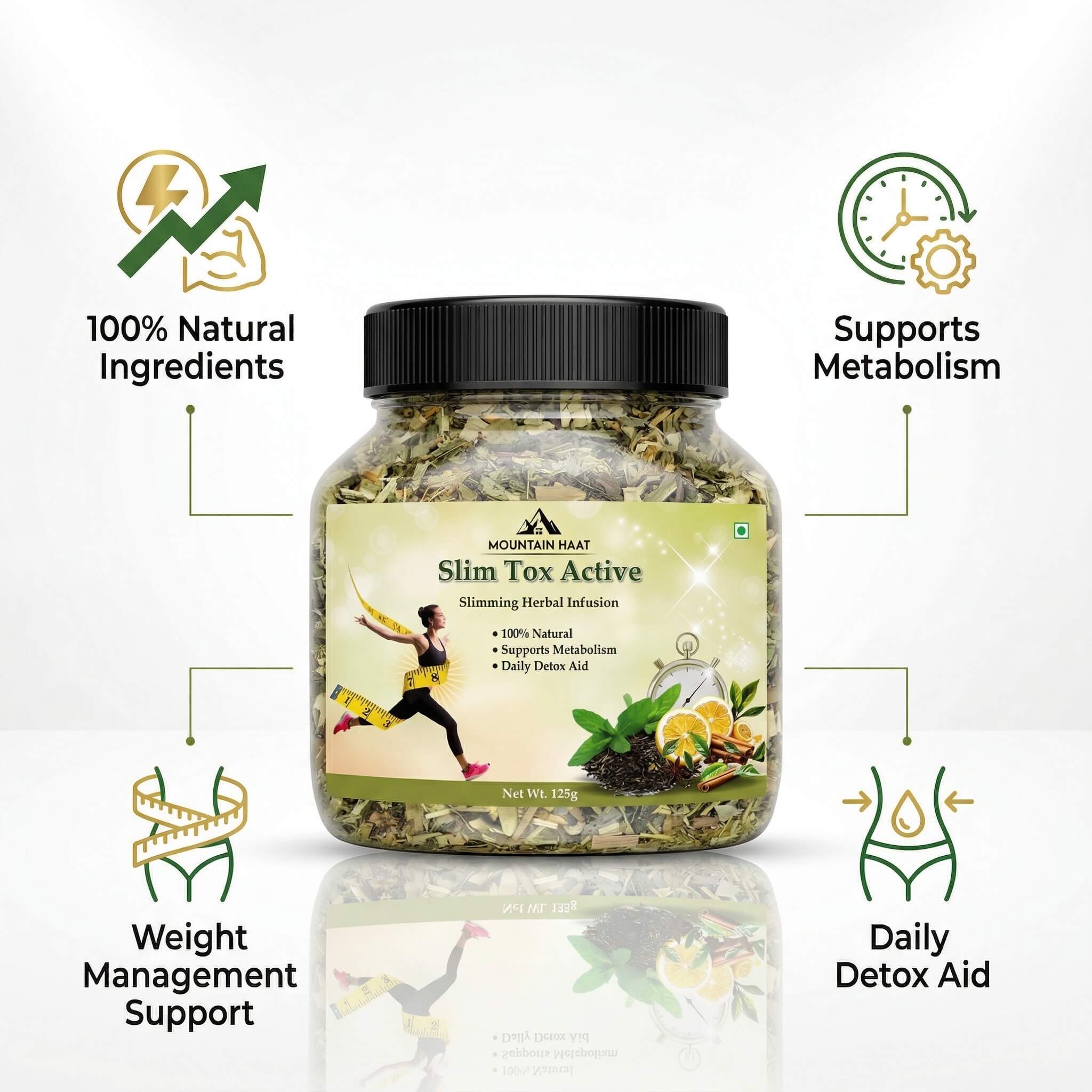 Mountain Haat Slim Tox Active | Slimming Herbal Infusion | Metabolism & Detox Blend | 125g