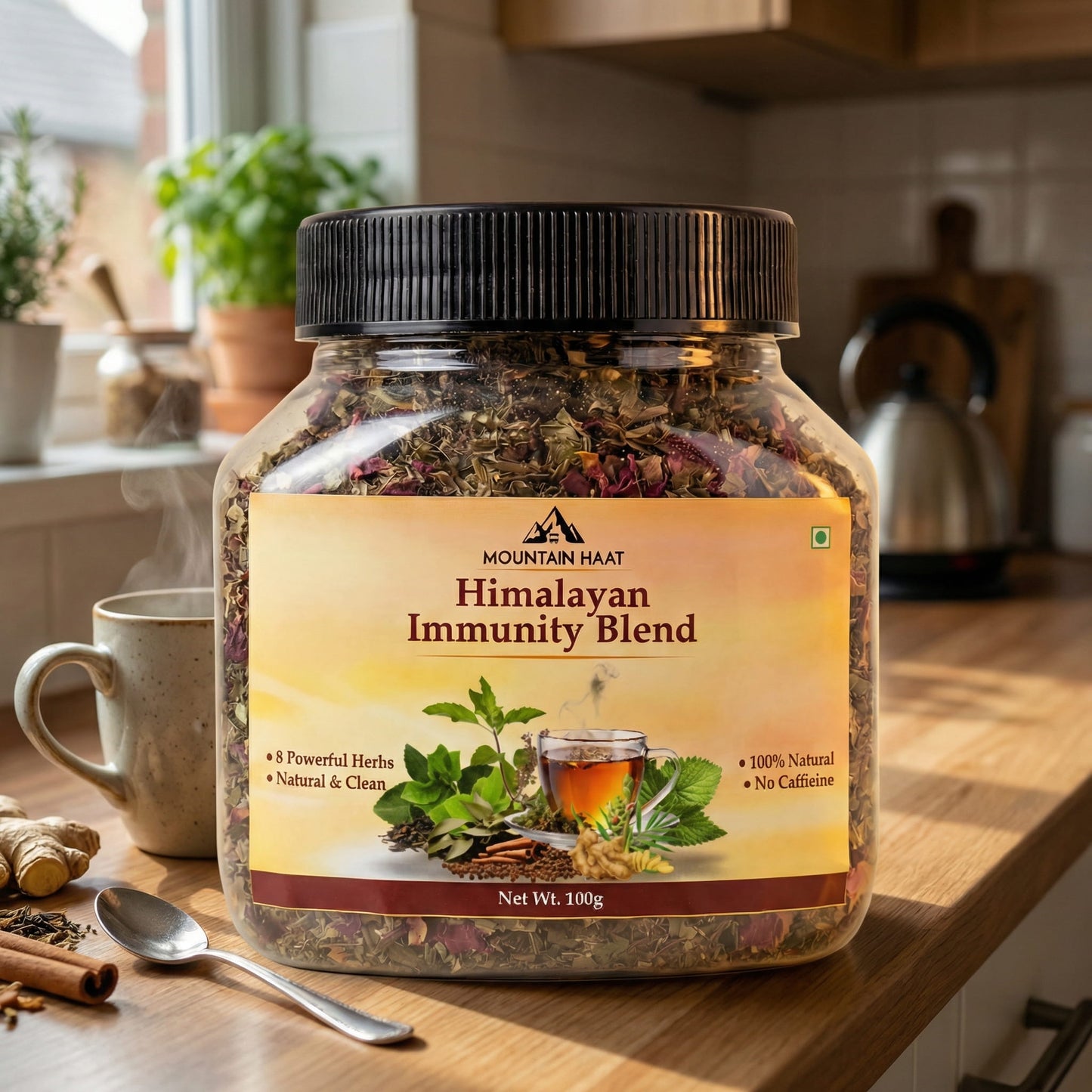 Mountain Haat Himalayan Immunity Blend | Caffeine-Free Herbal Tea | Ayurvedic Wellness Infusion | 100g