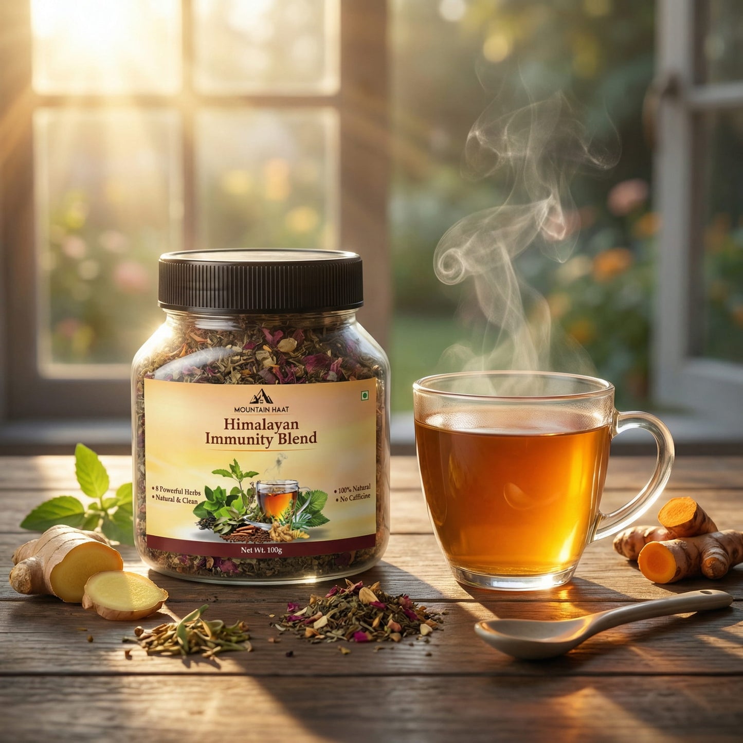 Mountain Haat Himalayan Immunity Blend | Caffeine-Free Herbal Tea | Ayurvedic Wellness Infusion | 100g