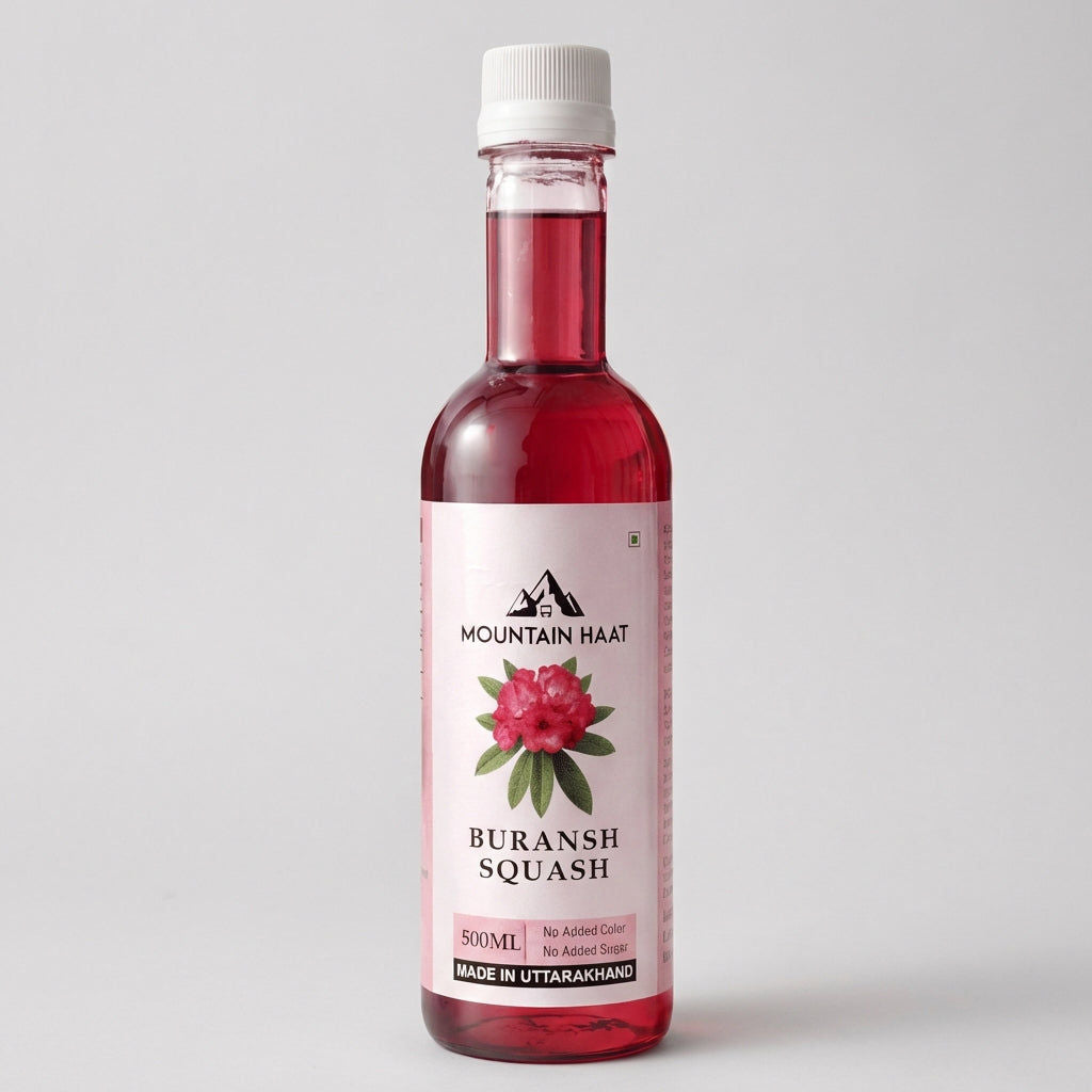 Mountain Haat Buransh Squash (Rhododendron Flower Drink) – 500ml | Sweetened with Honey, No Added Sugar, No Added Color Mountain Haat