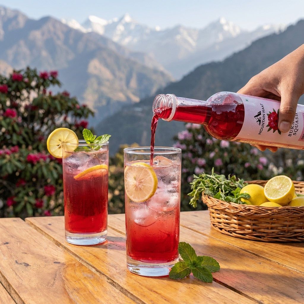 Mountain Haat Buransh Squash (Rhododendron Flower Drink) – 500ml | Sweetened with Honey, No Added Sugar, No Added Color Mountain Haat