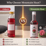 Comparison showing Mountain Haat Buransh Squash with no added sugar or artificial color