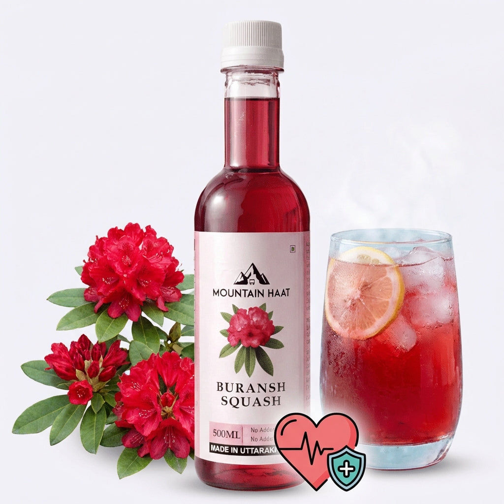 Mountain Haat Buransh Squash (Rhododendron Flower Drink) – 500ml | Sweetened with Honey, No Added Sugar, No Added Color Mountain Haat