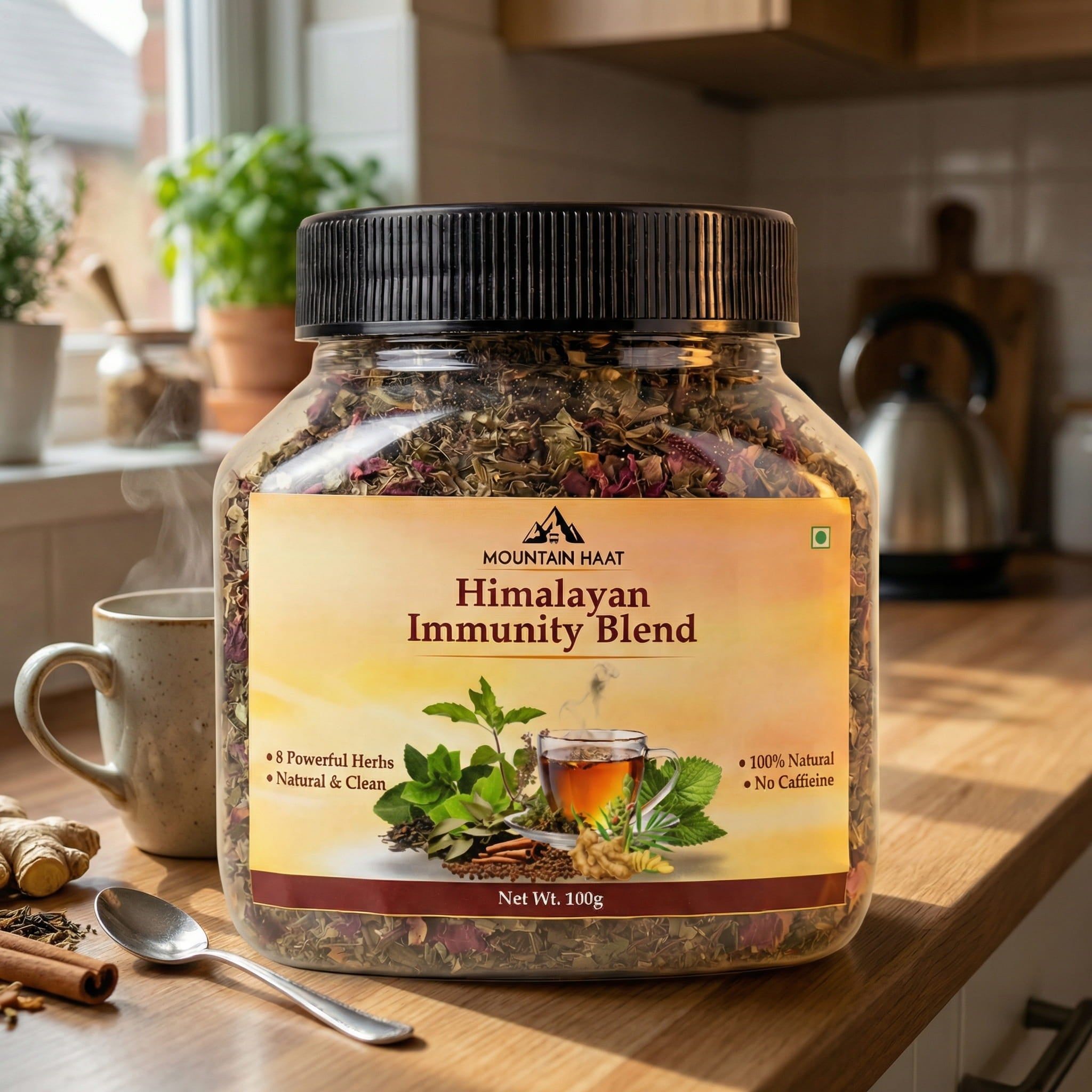 Mountain Haat Himalayan Immunity Blend | Caffeine-Free Herbal Tea | Ayurvedic Wellness Infusion | 100g Mountain Haat