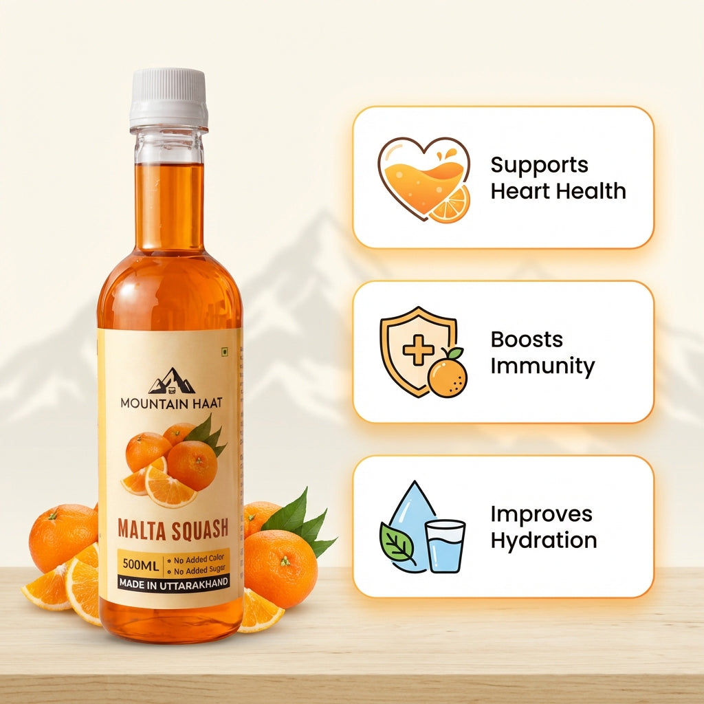 Mountain Haat Malta Squash (Himalayan Malta Fruit) – 500ml | Sweetened with Honey, No Added Sugar, No Added Color Mountain Haat