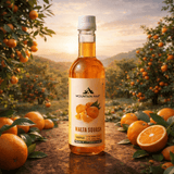 Mountain Haat Malta Squash bottle placed in a Himalayan malta orchard
