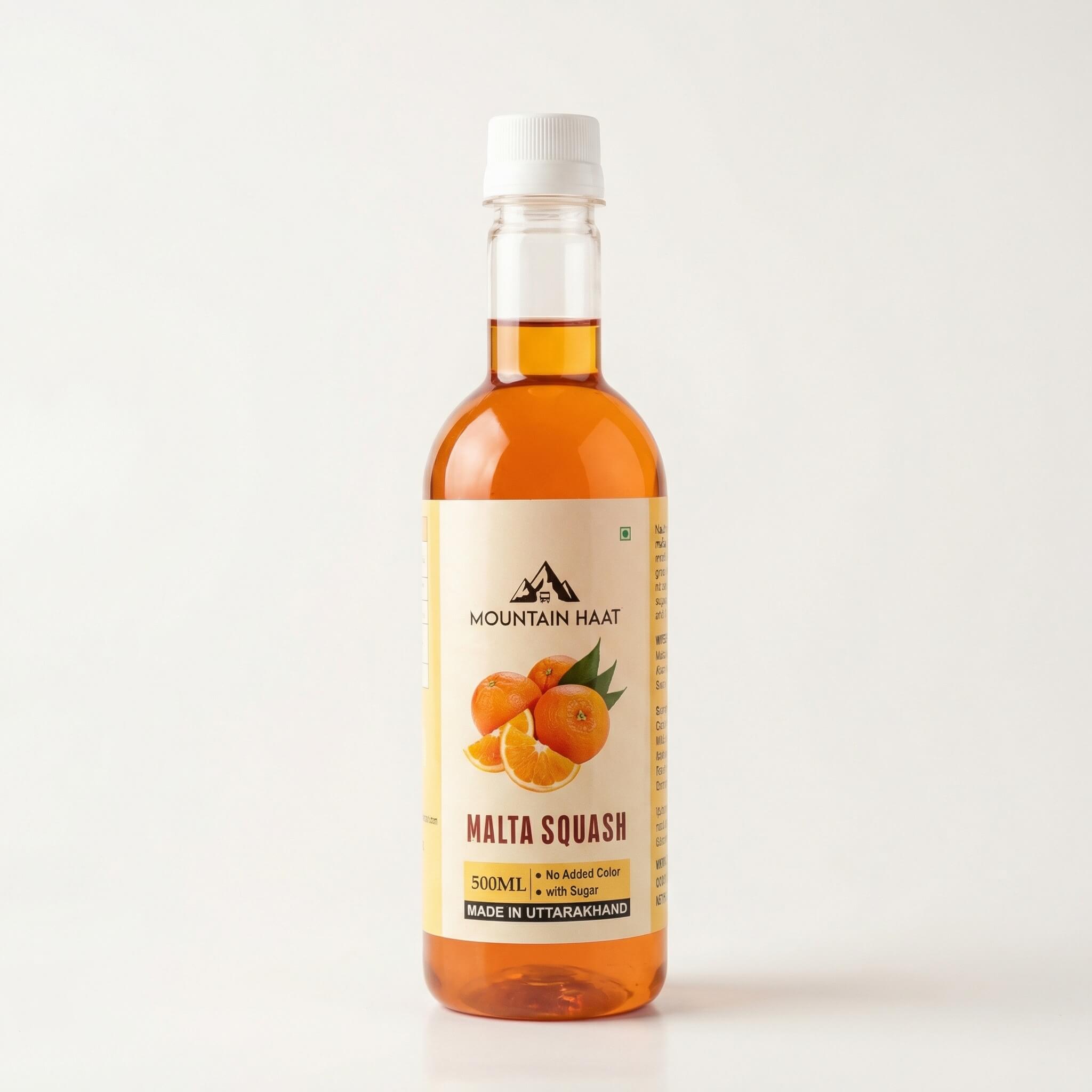 Mountain Haat Malta Squash 500ml classic sweetened citrus drink made in Uttarakhand.