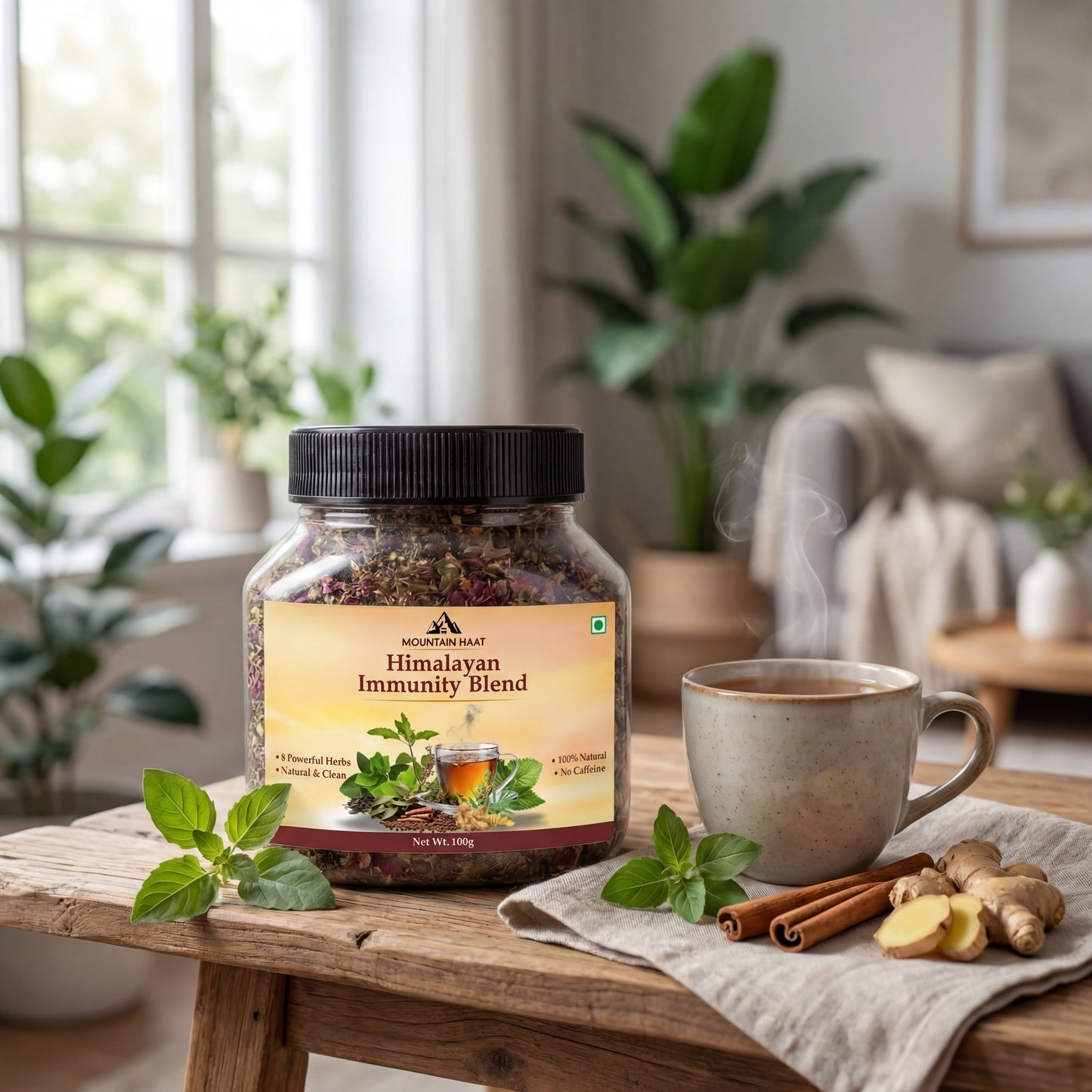 Mountain Haat Himalayan Immunity Blend | Caffeine-Free Herbal Tea | Ayurvedic Wellness Infusion | 100g