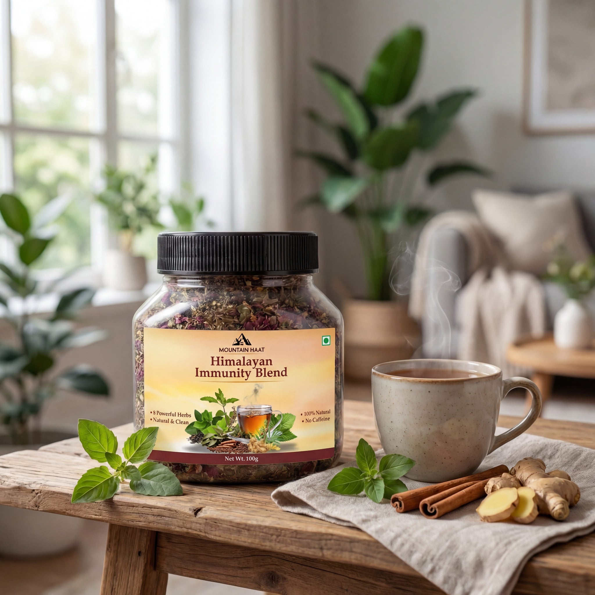 Mountain Haat Himalayan Immunity Blend | Caffeine-Free Herbal Tea | Ayurvedic Wellness Infusion | 100g