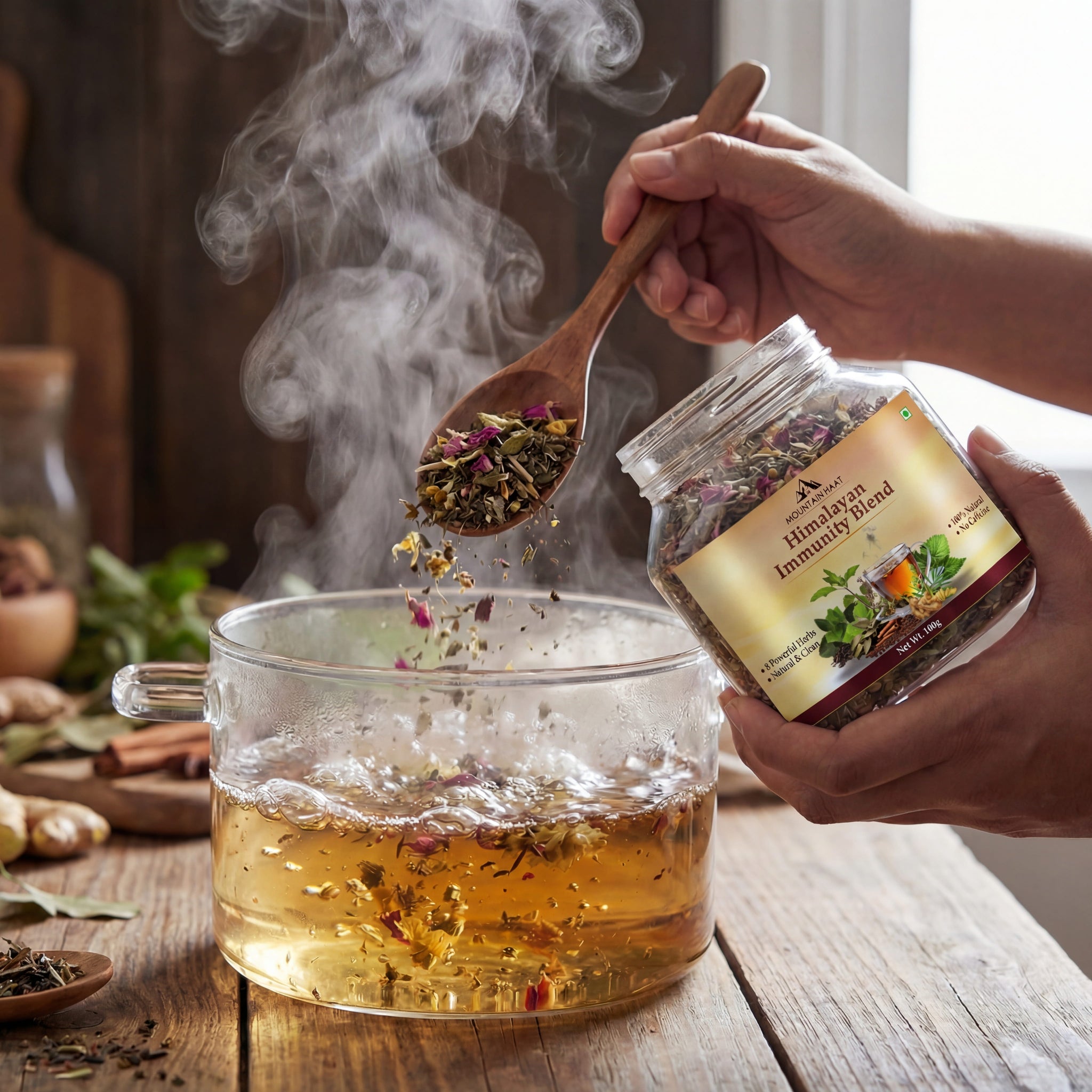Mountain Haat Himalayan Immunity Blend | Caffeine-Free Herbal Tea | Ayurvedic Wellness Infusion | 100g